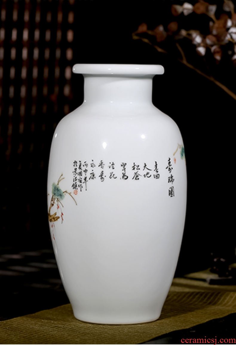 Jingdezhen ceramics hand-painted enamel vase flower arranging ShouRui figure Chinese style living room home furnishing articles