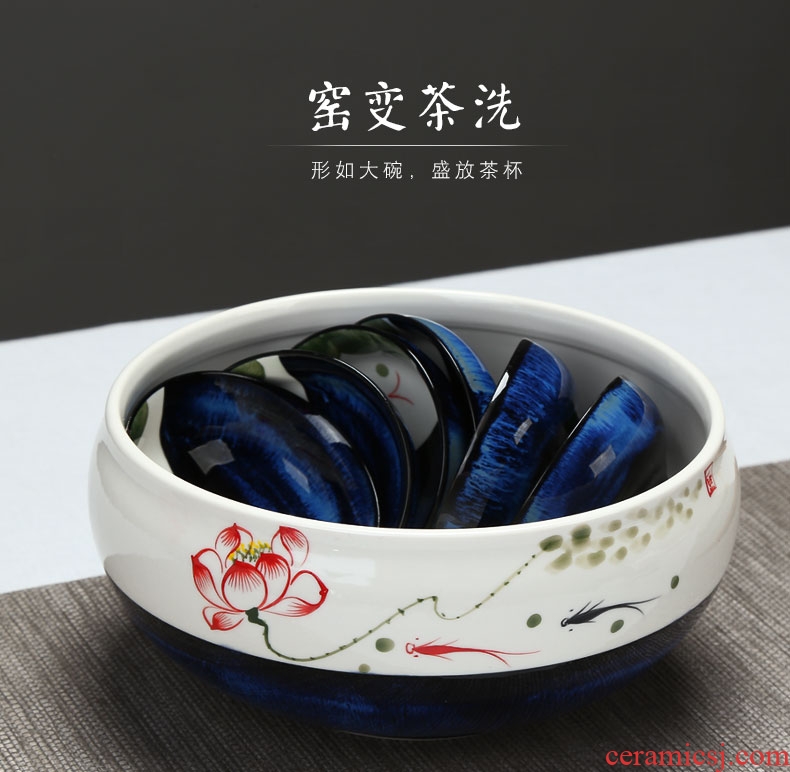 Imperial springs hand-painted lotus tea wash large ceramic cups of water, after the wash tea accessories tea ceremony with zero writing brush washer hydroponic flower pot