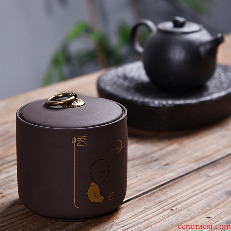 Morning xiang large violet arenaceous caddy tea pu 'er tea box ceramic retro sealed cans and POTS
