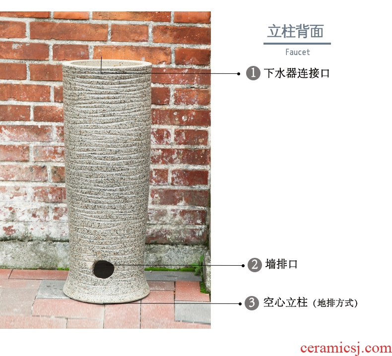 JingWei balcony sink pillar basin vertical lavatory basin ceramic floor outdoor of the basin that wash a face