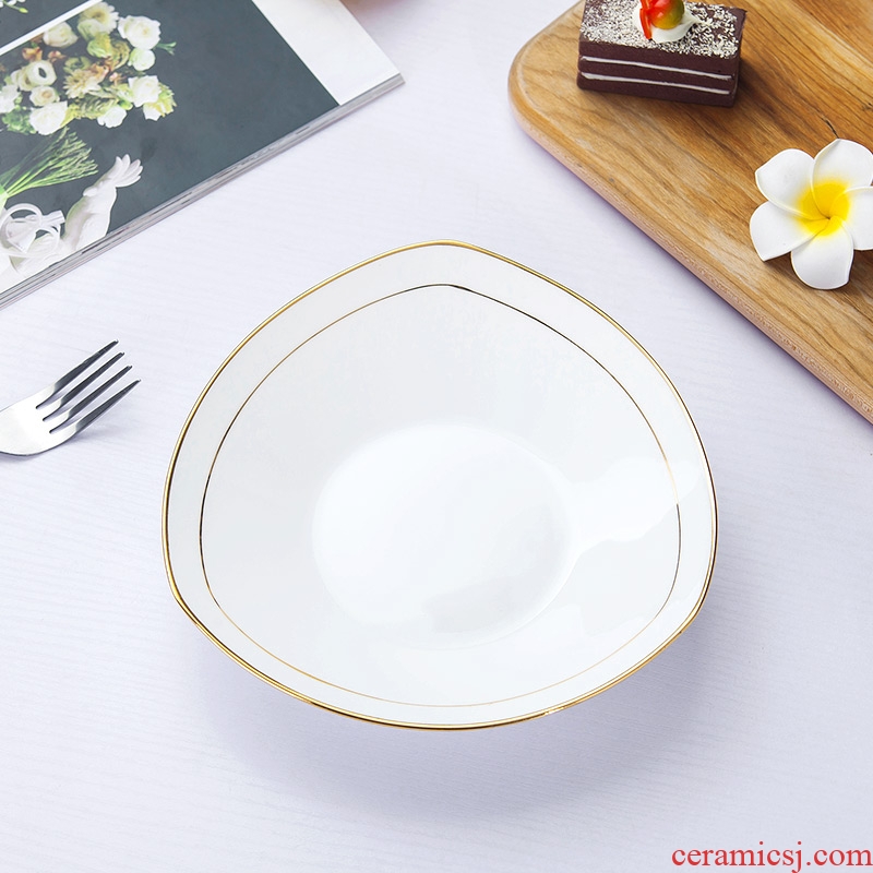 Jingdezhen porcelain household pure white bone porcelain paint triangle soup plate pasta FanPan salad vegetables dishes ceramic plate