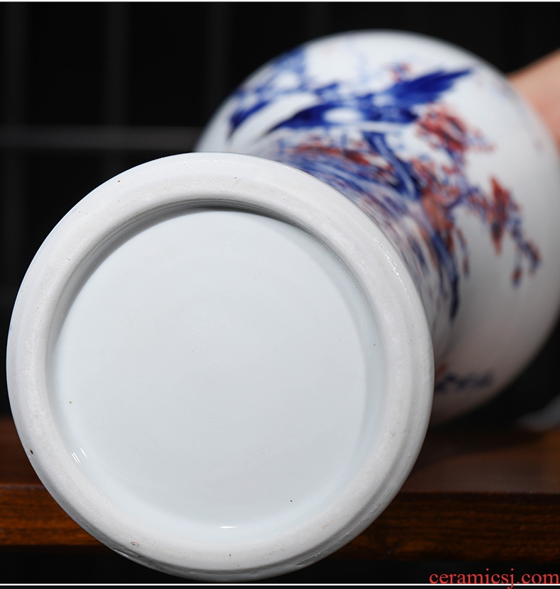 Master of jingdezhen ceramics hand-painted beaming Chinese blue and white porcelain vase large sitting room porch place