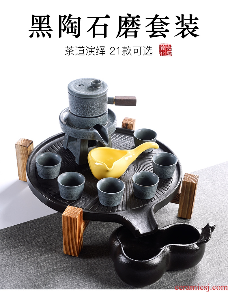 Porcelain god contracted Japanese tea ceremony household utensils suit real wood double stone mill ceramic cups tea tray tea tea