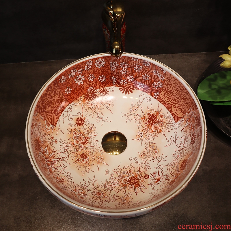 Red gold cellnique ceramic table sinks hotel toilet hand pool lavabo retro lavatory basin
