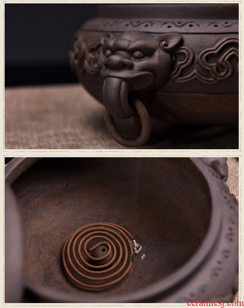 Oriental clay ceramic antique incense coil aroma stove teahouse study bedroom adornment furnishing articles/xiangyun incense burner