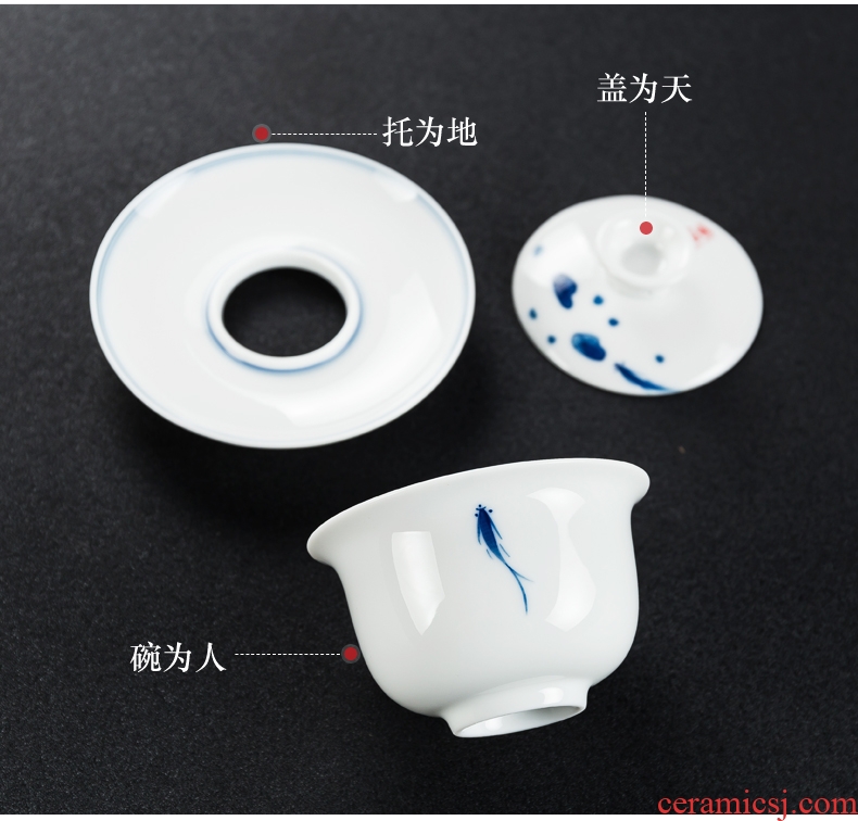 Qin Yi white porcelain kung fu tea set hand-painted ceramic tea tureen tea cup home a complete set of tea set gift boxes