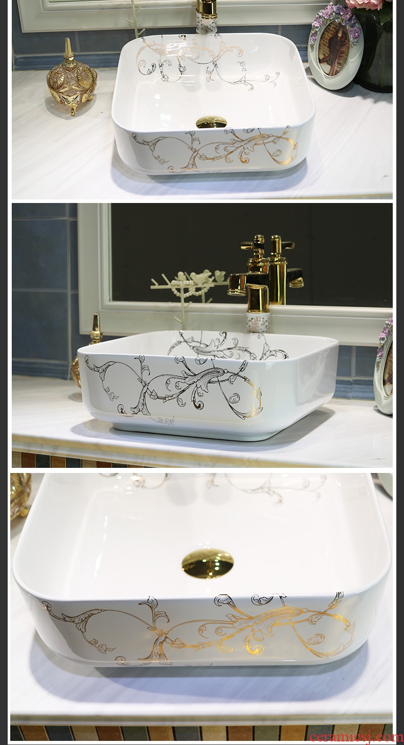 Gold cellnique jingdezhen square ceramic art basin stage basin toilet lavabo flowers of European music