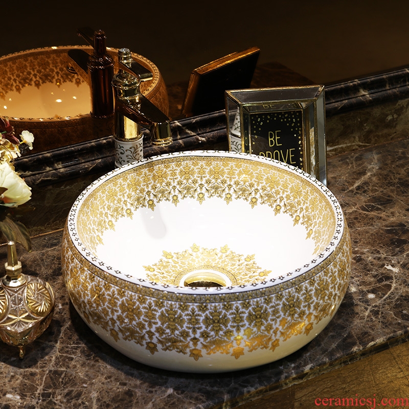 Gold cellnique jingdezhen stage basin washing plate ceramic art basin toilet lavabo waist drum pear haitang