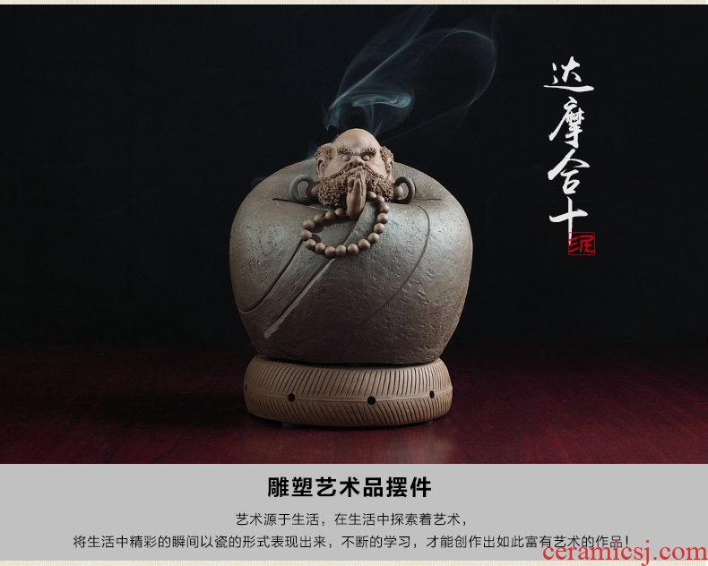 Oriental soil archaize ceramic purple dharma censer household indoor zen sandalwood nerves incense incense burner