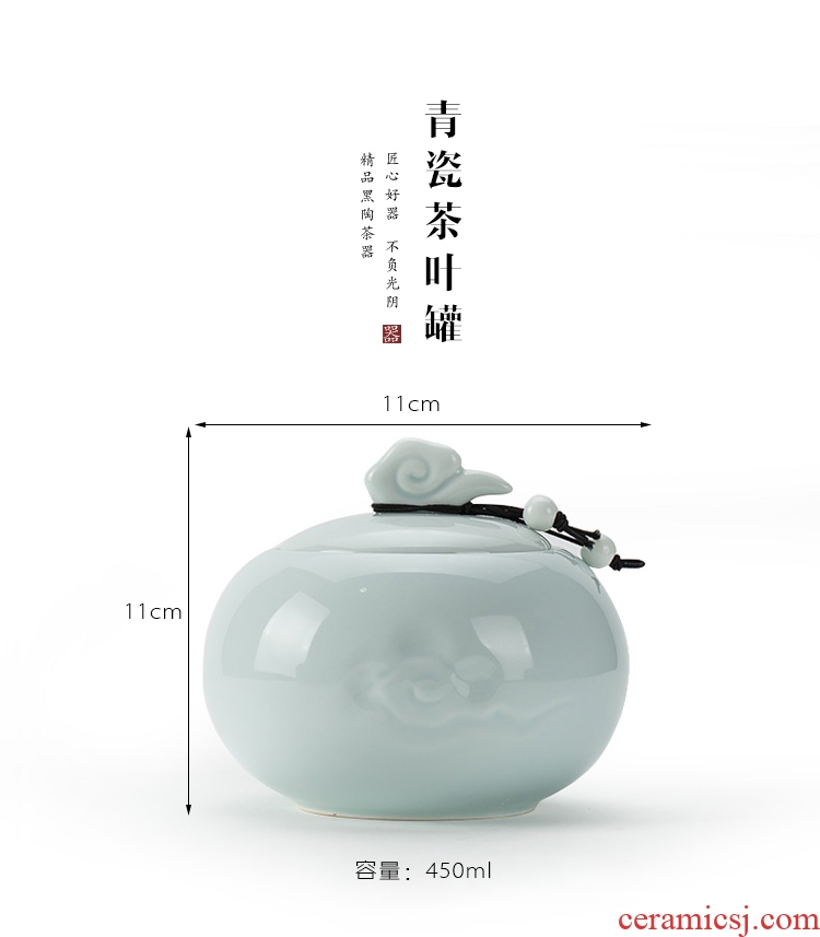 Morning xiang celadon porcelain pot caddy moistureproof paint large puer tea pot seal POTS to save tea POTS