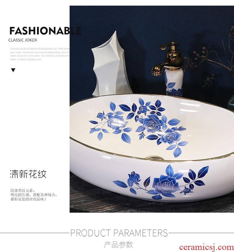 Simple fashion stage basin ceramic lavabo blue roses lavatory oval face basin bathroom art basin