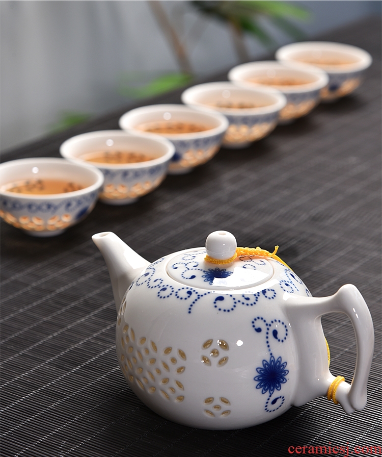 Gorgeous young creative household and exquisite ceramic kung fu tea set tea tray tureen teapot tea cup contracted with tea