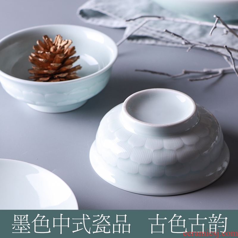 Inky jingdezhen ceramic bowl Chinese style tableware celadon rainbow noodle bowl soup bowl with 6 inch bowl to eat bowl lotus
