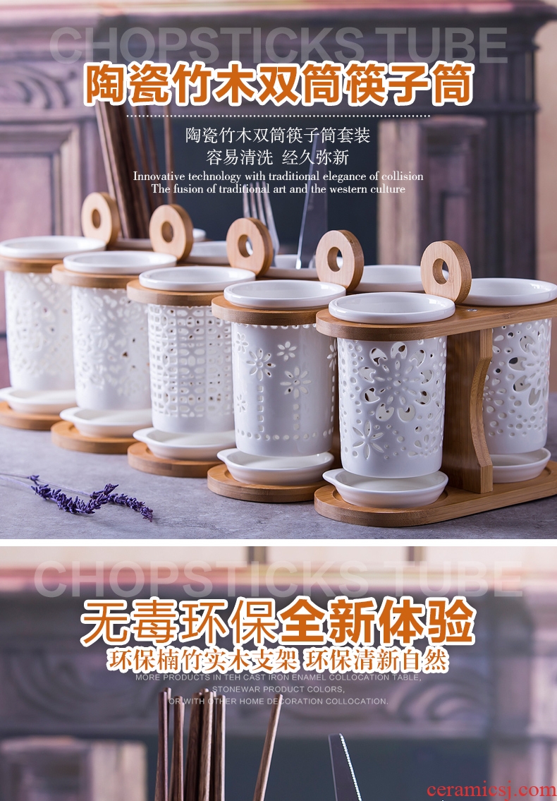 Ceramic tube/cage binocular chopsticks rack shelf/box mouldproof drop Korean creative home kitchen supplies