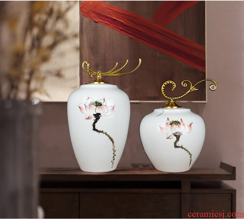 Jingdezhen ceramic pot Chinese hand-painted lotus sitting room between example creative household soft adornment handicraft furnishing articles