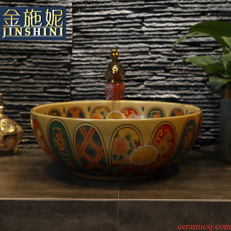 Gold cellnique decoration art stage basin ceramic basin is the basin that wash a face basin of wash one's hands pool bathroom archaize hands pool