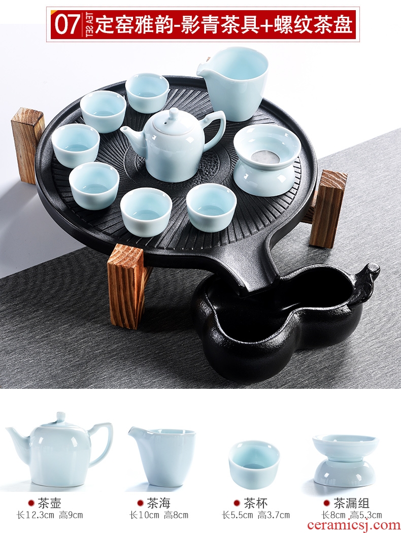 Porcelain god contracted Japanese tea ceremony household utensils suit real wood double stone mill ceramic cups tea tray tea tea