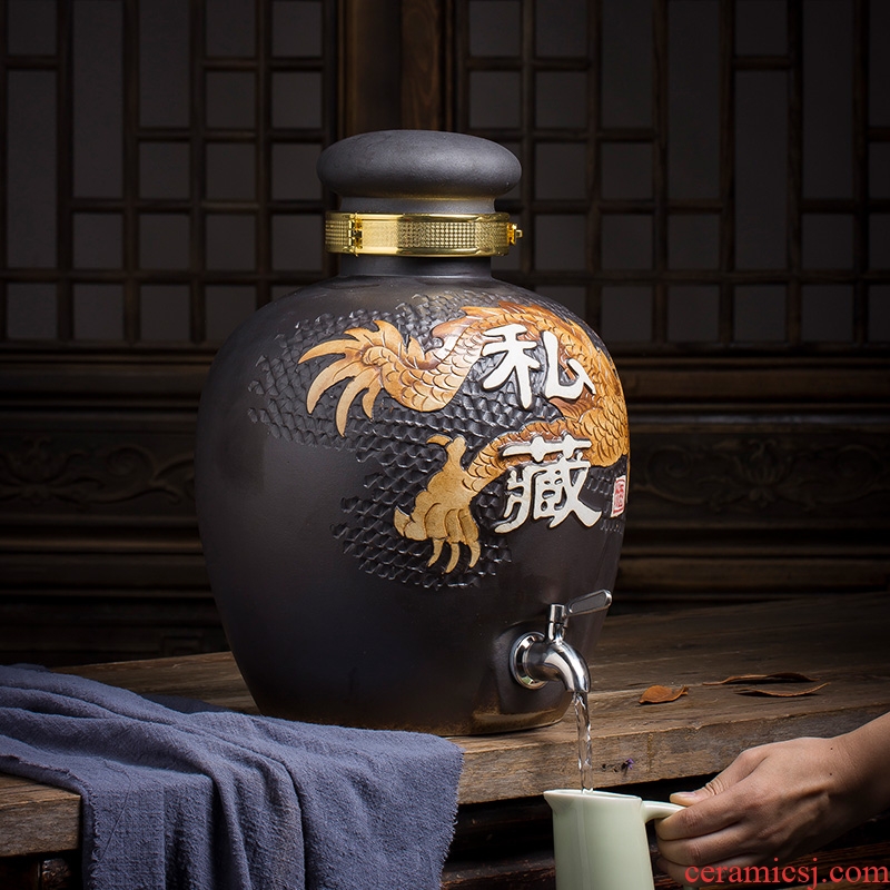 Jingdezhen ceramic household archaize earthenware bubble wine wine jar it 10 jins 20 jins hip flask bottles with tap