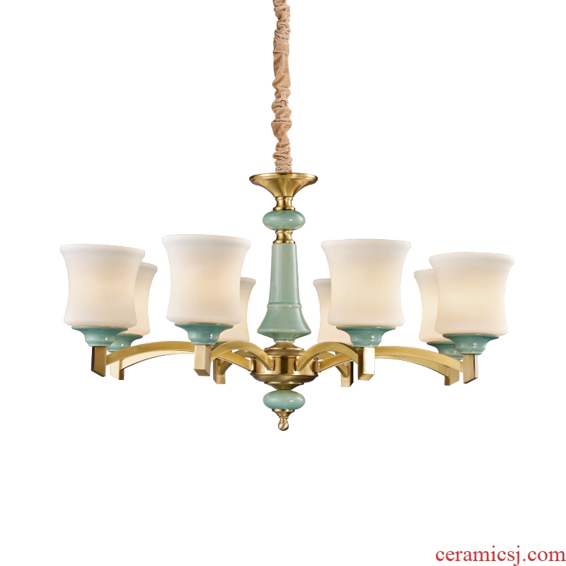 European-style full copper chandelier luxury atmosphere American ceramic sitting room dining-room lamp contracted rural copper lamp sweet bedroom light