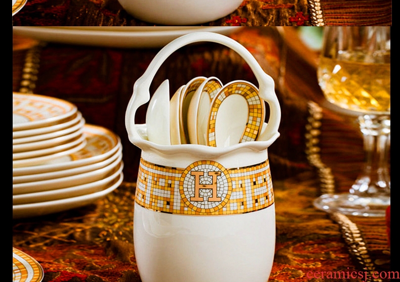 New hermes european-style luxury bone porcelain tableware suit household jingdezhen upscale western-style creative bowl dish