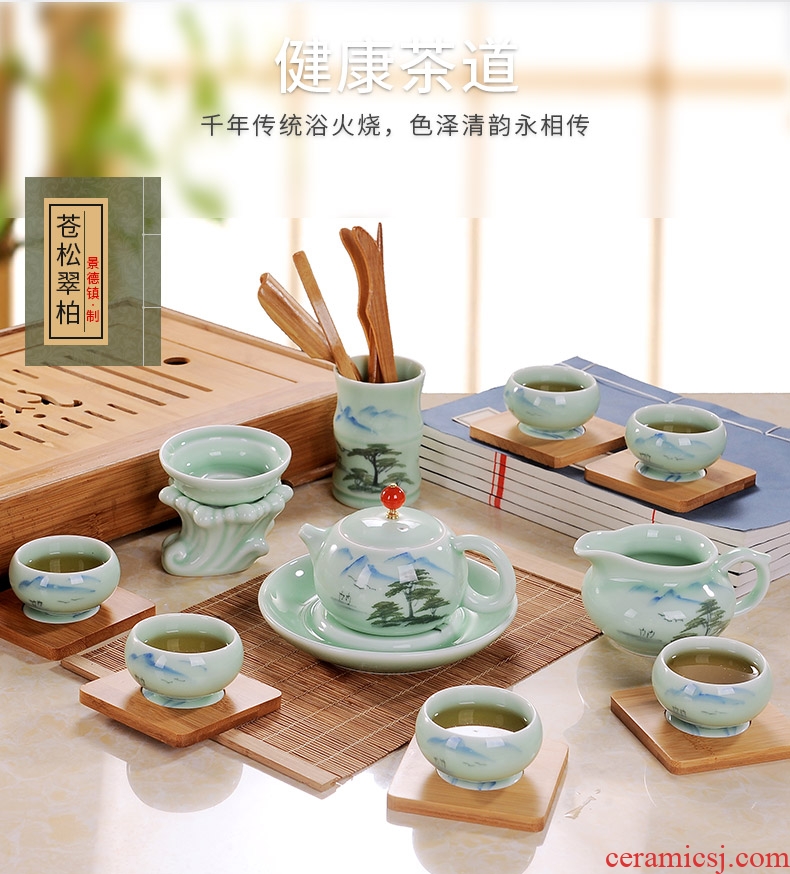 Kung fu tea set suit household Chinese hand-painted jingdezhen ceramic tea office six cups of a complete set of tea sets