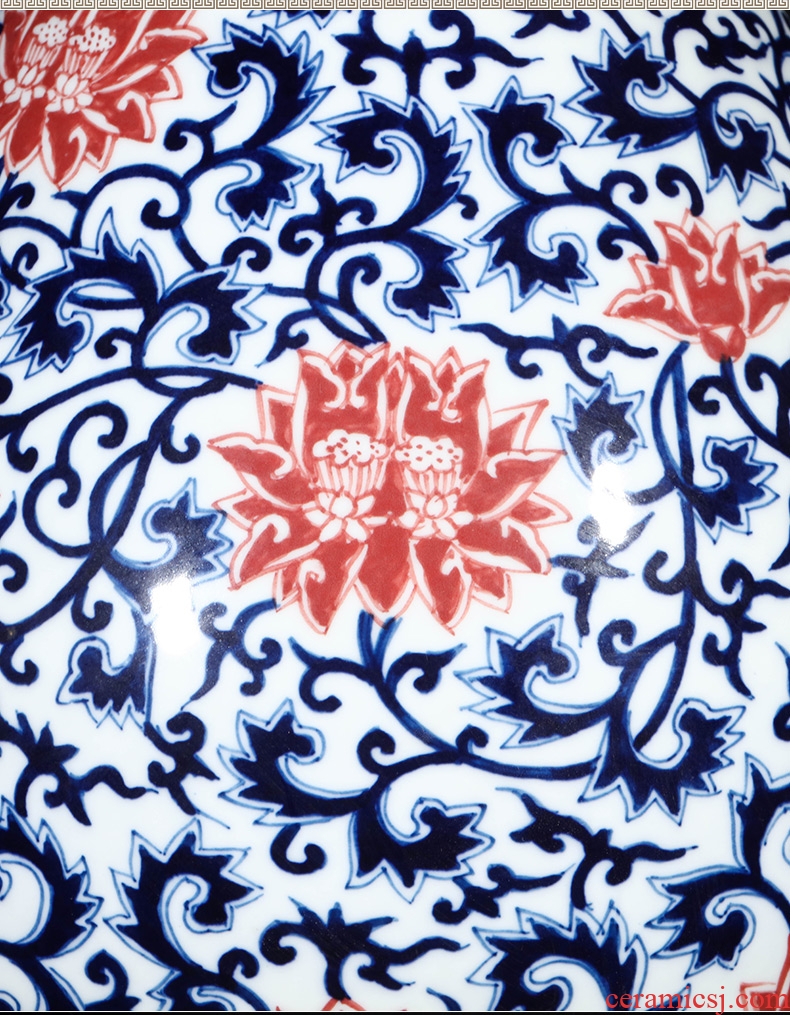 Jingdezhen ceramics imitation qianlong blue tie up lotus flower goddess of mercy bottle vases, flower arrangement, new Chinese style living room furnishing articles