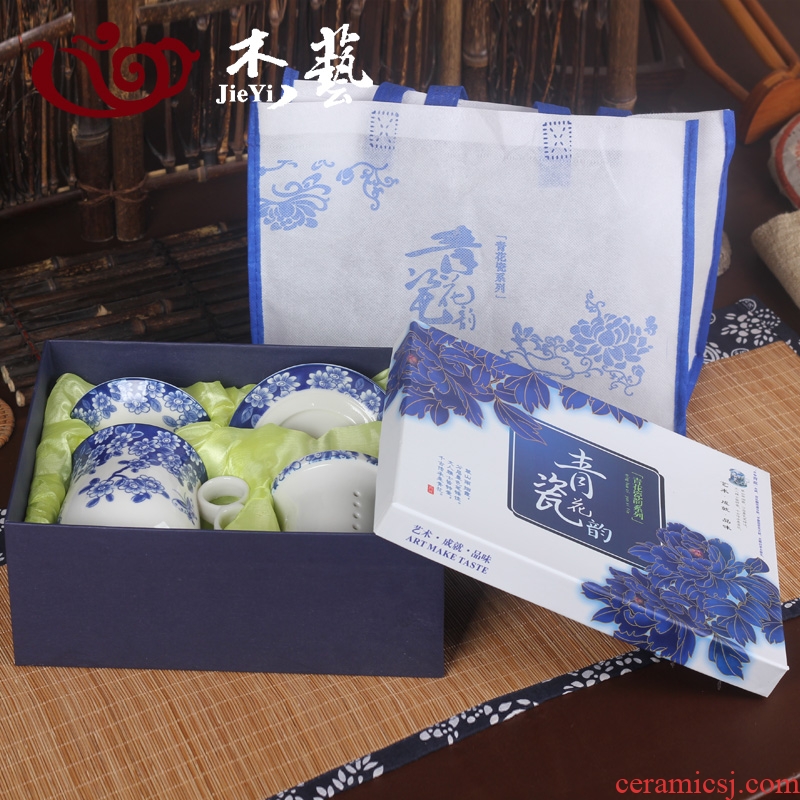 Jade art of jingdezhen blue and white porcelain tea set special gift box and gift bag tea gift box empty box