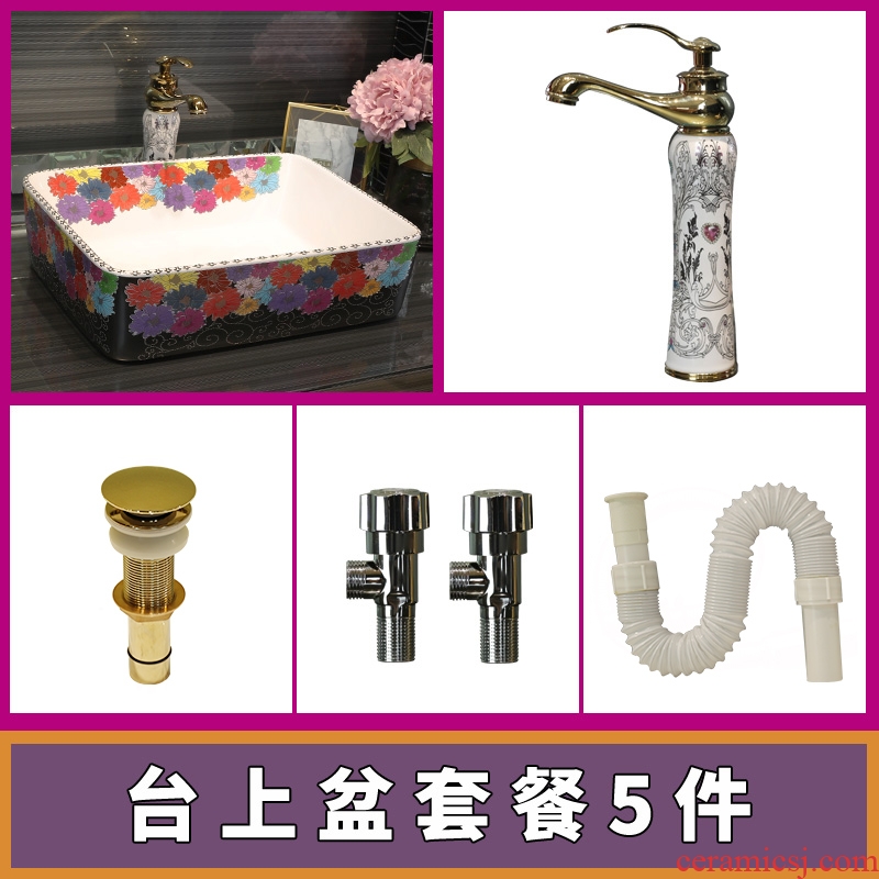 Gold cellnique sanitary ceramic lavabo square basin of fashion art color red pattern that wash a face plate