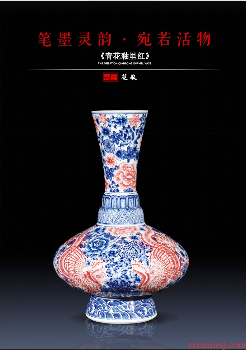 Jingdezhen ceramics creative manual imitation qianlong Chinese blue and white porcelain vase sitting room porch rich ancient frame furnishing articles