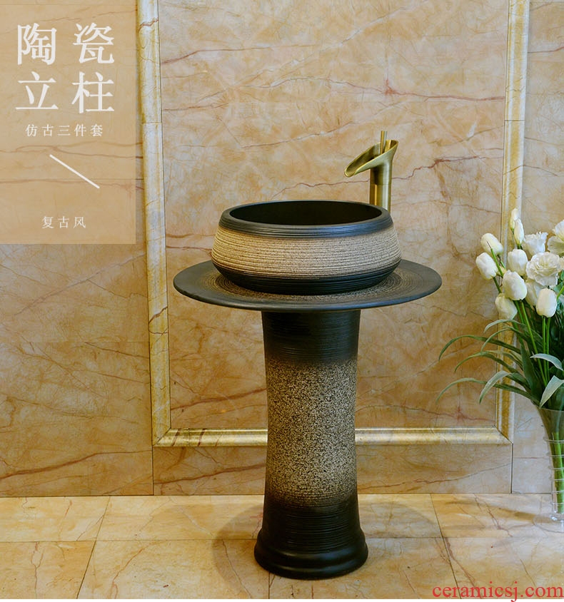 Archaize ceramic toilet one-piece basin balcony column type lavatory floor balcony column basin