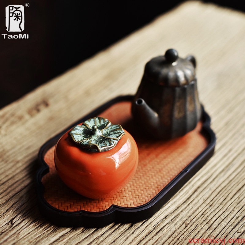 Tao fan ceramic persimmon tea caddy seal storage tanks small POTS kung fu tea set up clearance