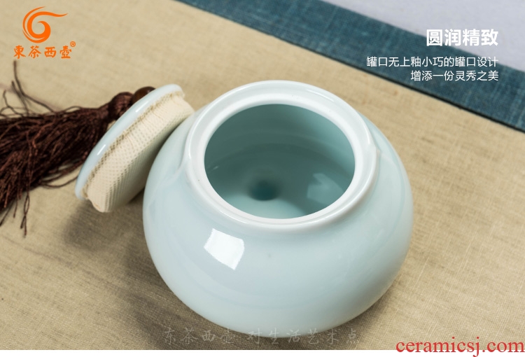 East west tea pot of tea caddy ceramic tea pot small storage tanks puer tea pot celadon green tea pot