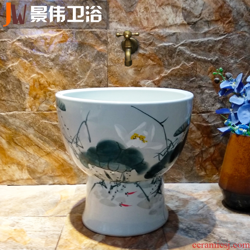 JingWei hand-painted ceramic balcony wash mop mop pool bathroom art mop pool lotus pattern