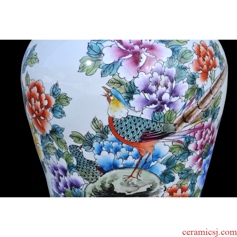 Jingdezhen ceramic vases, antique hand-painted pastel peony flower goddess of mercy bottle of large vases, decorative furnishing articles