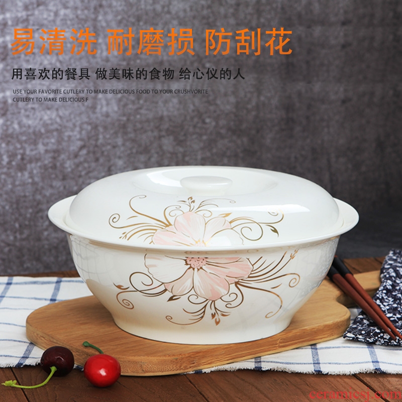 Lead-free bone porcelain of jingdezhen ceramics pan Korean tableware household with cover large saucepan soup basin can be microwave porcelain