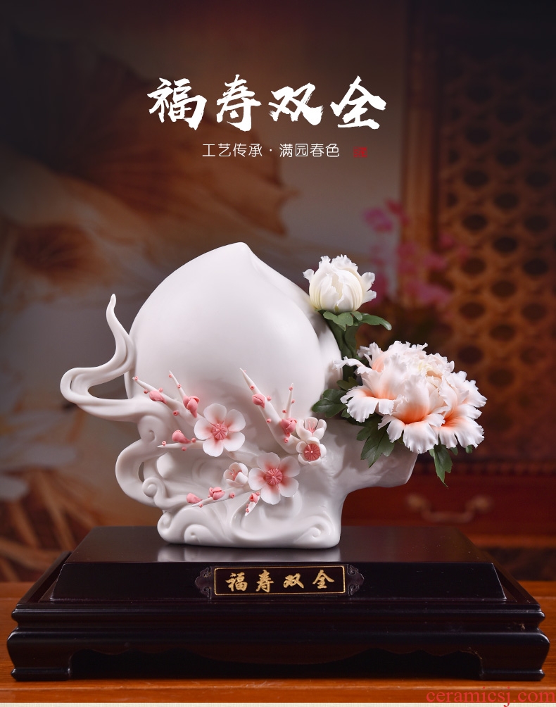Oriental clay ceramic flower art sculpture handicraft birthday present for elder/live long and proper D51-12