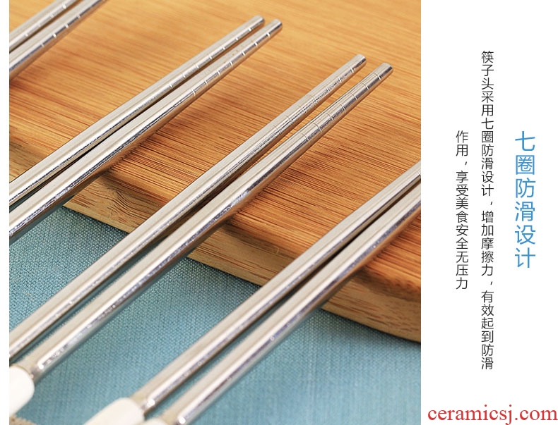 Household ceramic handle parent-child creative family no cute suit portable stainless steel chopsticks tableware