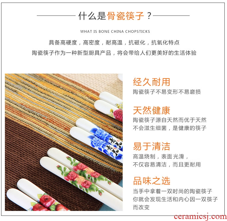 Jingdezhen ceramic handle stainless steel chopsticks insulation mouldproof environmental health chopsticks portable hot resistant to fall flowers