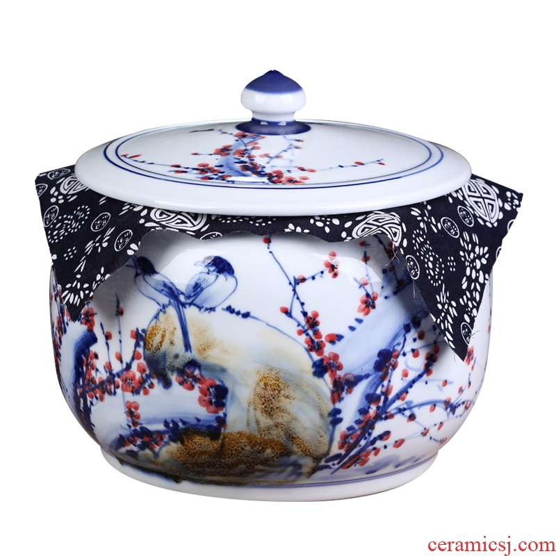 Jingdezhen ceramic bread seven pu 'er tea pot large tea POTS sealed cans of tea cake tin box