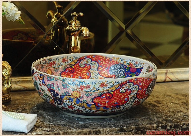 Jingdezhen ceramic stage basin art basin of Chinese style restoring ancient ways round the sink color bathroom sinks