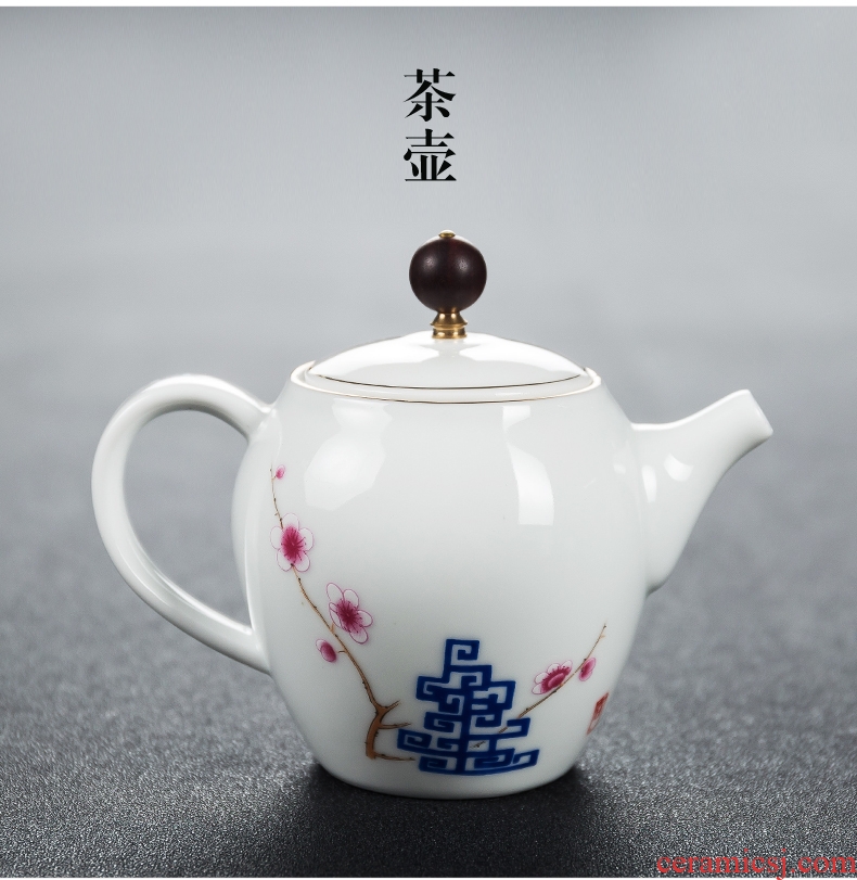 Qin Yi white porcelain kung fu tea set hand-painted ceramic tea tureen tea cup home a complete set of tea set gift boxes