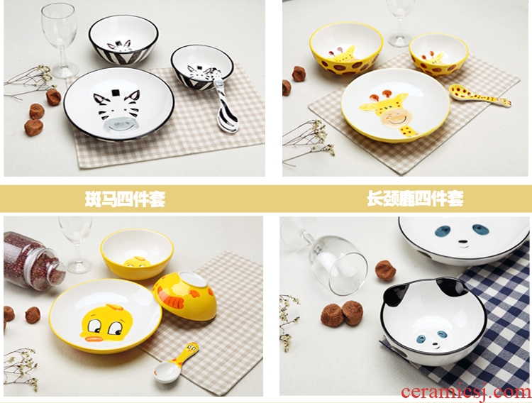 Jingdezhen dishes suit Korean creative contracted hand-painted tableware children lovely home 4 only eat rice bowls