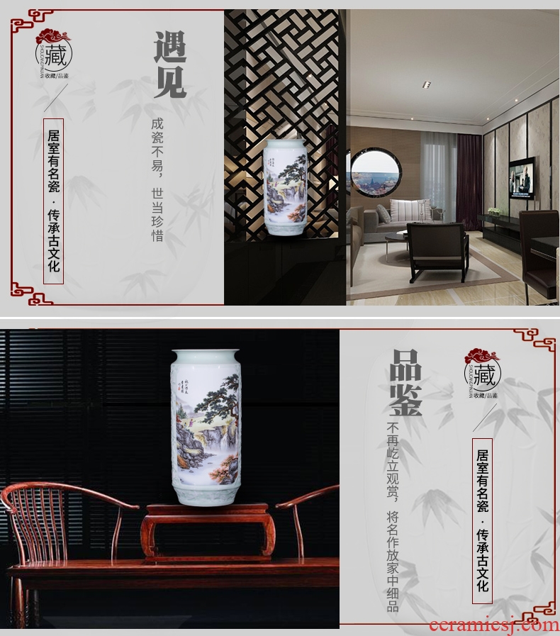 Antique landscape of jingdezhen ceramics vases, flower arrangement of Chinese style home sitting room adornment is placed the calligraphy and painting receive a barrel