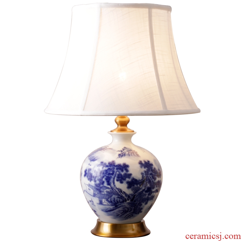 Ceramic lamp modern new Chinese style classical example room warm hotel bedroom berth lamp study decorate the living room