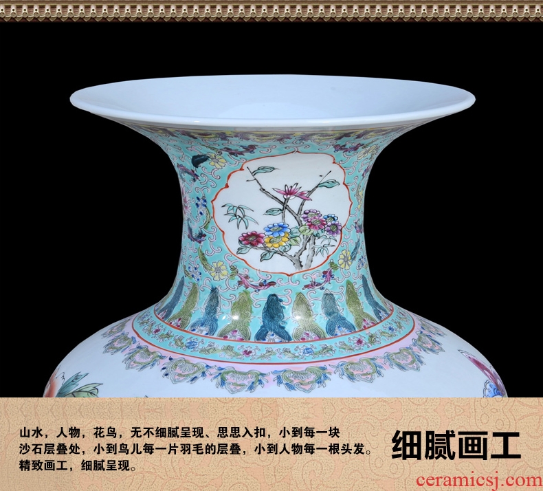 Jingdezhen ceramic of large vases, antique hand-painted famille rose blooming flowers goddess of mercy bottle of large vase