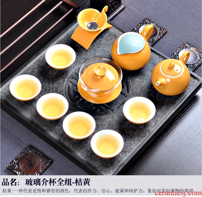 Thyme tang tea household glaze ceramic tea set a complete set of kung fu tea kettle GaiWanCha Japanese sea