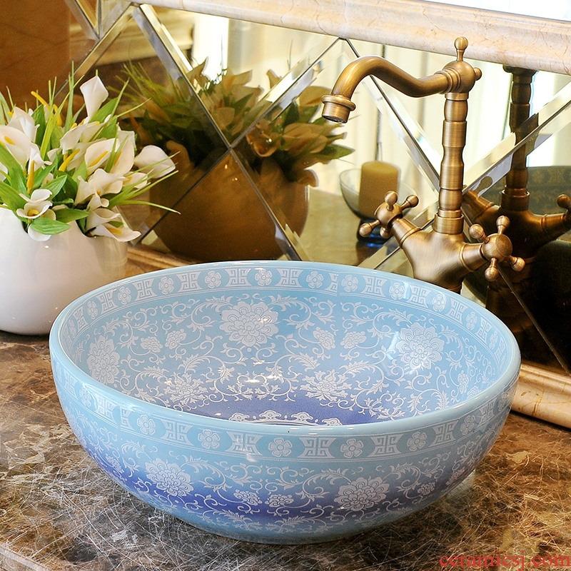 Package mail European Mediterranean jingdezhen art basin lavatory sink the stage basin & ndash; Blue enamel