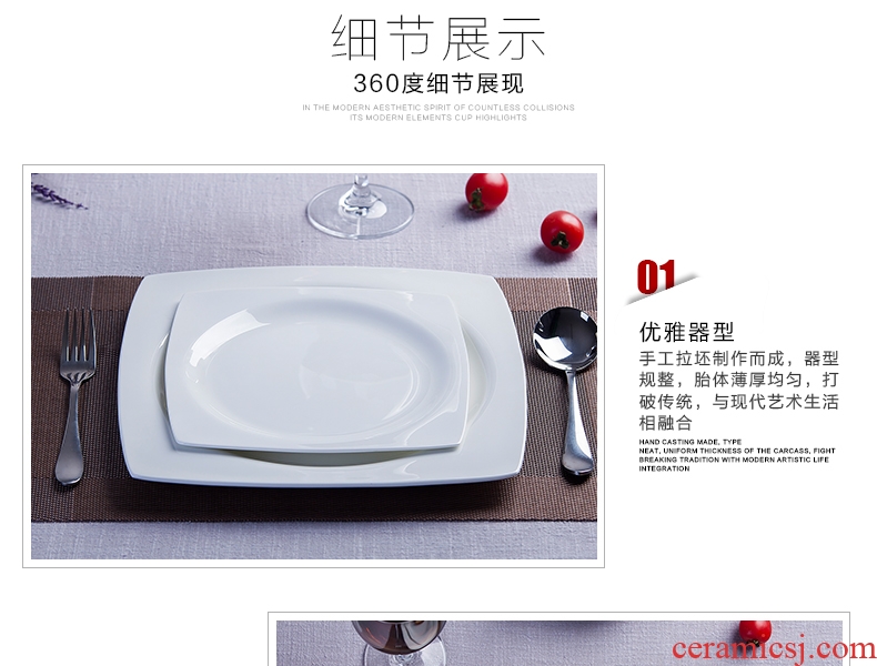 Pure white bone porcelain child creative ceramic flat tray household food dish soup plates deep western food steak plate tableware