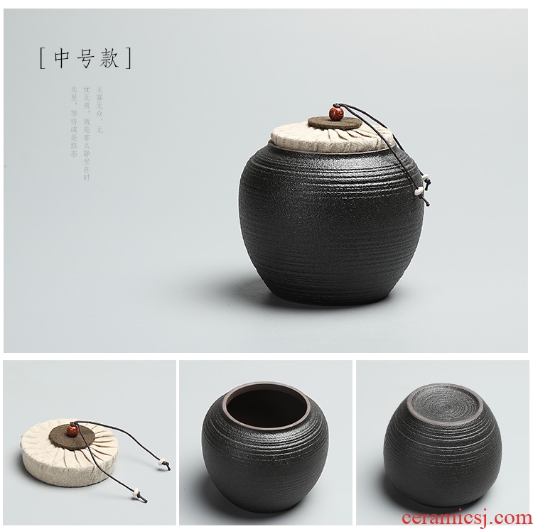 Black pottery morning cheung zen tea canister coarse pottery large firewood seal pot small ceramic wake pu 'er tea packaging