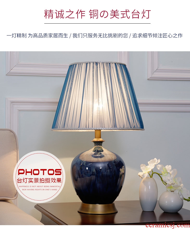 American simple ceramic desk lamp of bedroom the head of a bed kiln all copper blue new sitting room adornment lamps and lanterns that move light sweet